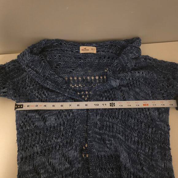 Hollister Womens M/L Open Knit Cardigan Blue Hooded Knitted Preppy Casual Y2K - Picture 5 of 8